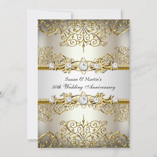Light Gold Floral Swirl 50th Wedding Jubileum Kaart (Voorkant)