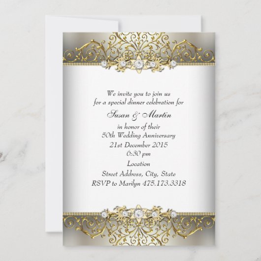 Light Gold Floral Swirl 50th Wedding Jubileum Kaart (Achterkant)