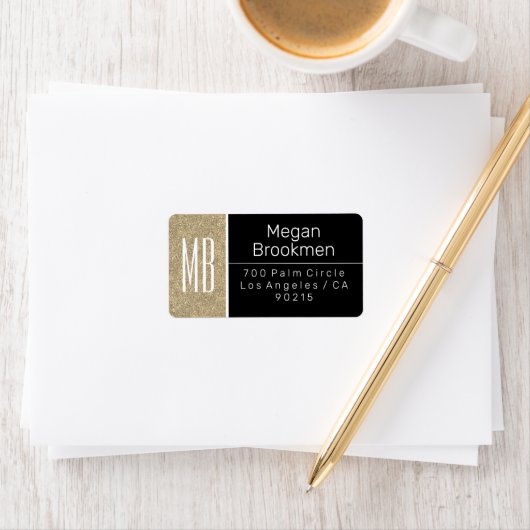Light Gold Glitter/B&W/DIY Name Address Monogram Etiket (Insitu)