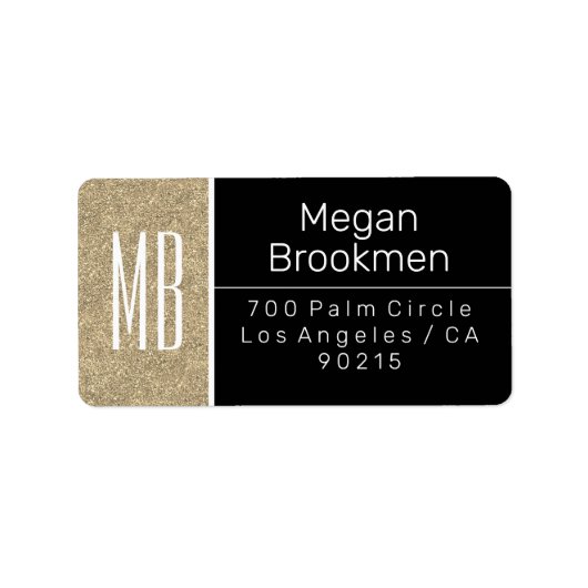 Light Gold Glitter/B&W/DIY Name Address Monogram Etiket (Voorkant)