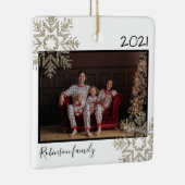 Light Gold Glitter Snowflake Family White Keramisch Ornament (Rechts)