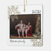 Light Gold Glitter Snowflake Family White Keramisch Ornament (Links)