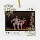 Light Gold Glitter Snowflake Family White Keramisch Ornament (Voorkant)