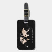 Light Gold-Wereldkaart op zwarte marmer Bagagelabel (Voorkant verticaal)