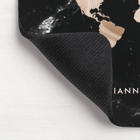 Light Gold-Wereldkaart op zwarte marmer Muismat (Hoek)