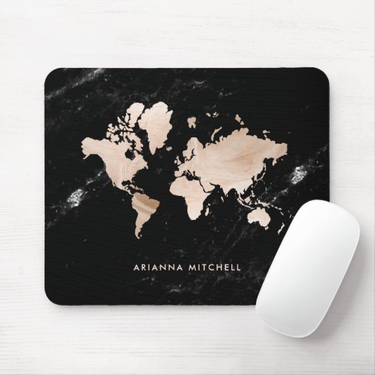 Light Gold-Wereldkaart op zwarte marmer Muismat (Met muis)