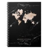 Light Gold-Wereldkaart op zwarte marmer Notitieboek (Voorkant)
