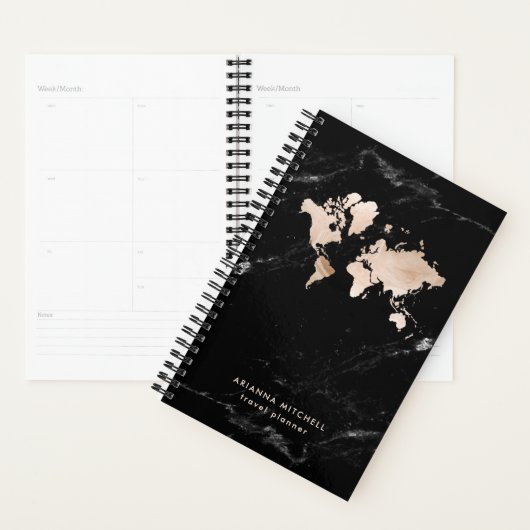 Light Gold-Wereldkaart op zwarte marmer Planner (Display)