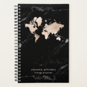 Light Gold-Wereldkaart op zwarte marmer Planner (Voorkant)