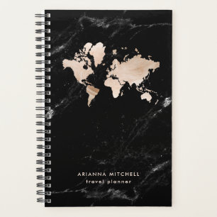 Light Gold-Wereldkaart op zwarte marmer Planner