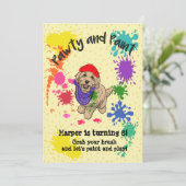 Light Goldendole Dog Art Birthday Party Invite Kaart (Staand voorkant)