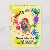 Light Goldendole Dog Art Birthday Party Invite Kaart (Voorkant / Achterkant)