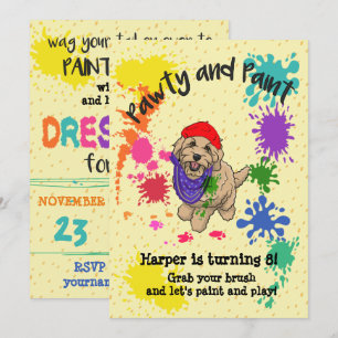 Light Goldendole Dog Art Birthday Party Invite Kaart