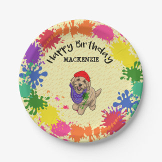 Light Goldendole Dog Fun Paint Art Party Papieren Bordje