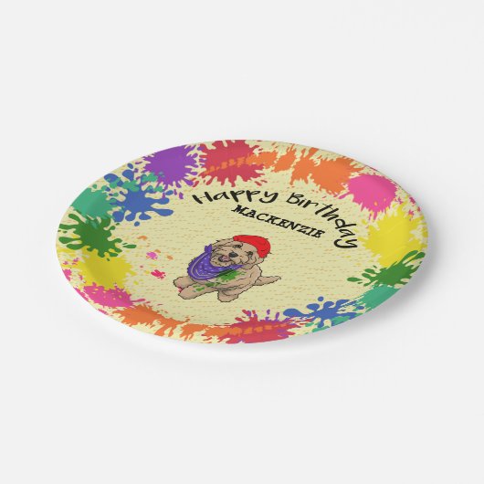 Light Goldendole Dog Fun Paint Art Party  Papieren Bordje (Gekanteld)