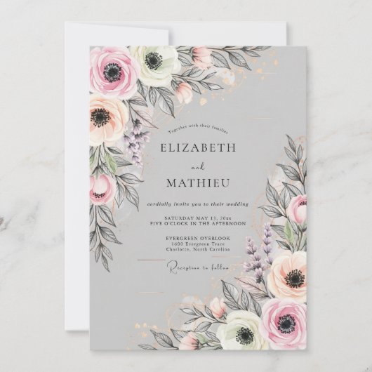 Light Gray Delicate Spring Wedding Kaart (Voorkant)