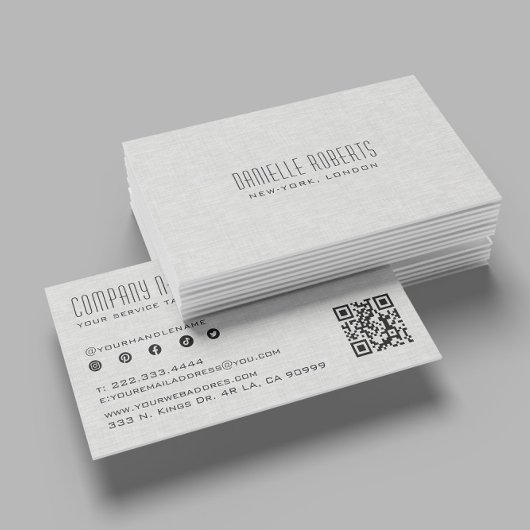 Light Gray Linen Texture QR Code Visitekaartje