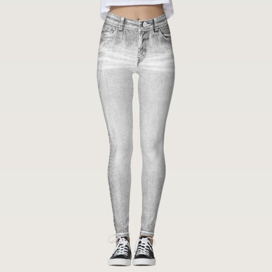 Light Gray Wash Jeans All-Over Printed Leggings (Voorkant)