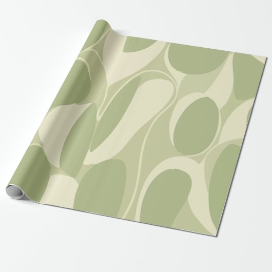 Light Green and Beige Abstract Circle Pattern Cadeaupapier (Uitgerold)