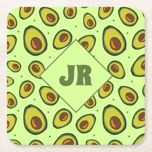 Light Green and Olive Avocado Fruit Patterted Kartonnen Onderzetters (Voorkant)
