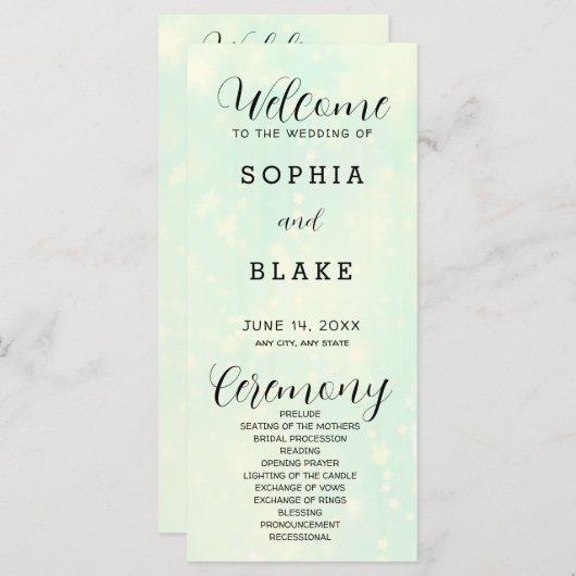 Light Green and White Modern Wedding Programme (Voorkant / Achterkant)