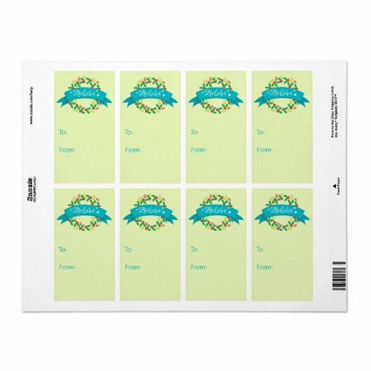 Light Green Believe Kerstmis Etiket (Full Sheet)
