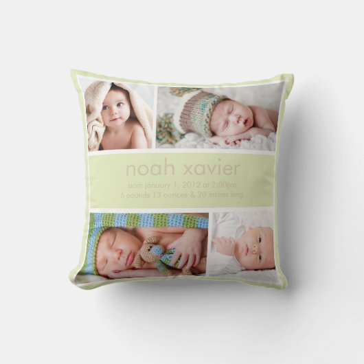Light Green Birth Announcement Sierkussen (Voorkant)