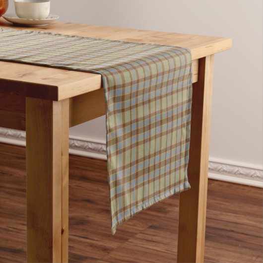 Light Green Blue Brown Plaid Tartan Table Runner Korte Tafelloper (Voorbeeld)