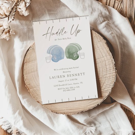 Light Green Blue Huddle Up Twin Boys Baby Shower Kaart