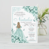 Light Green Butterfly Tiara Princess Quinceanera Kaart (Staand voorkant)