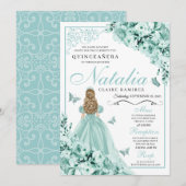 Light Green Butterfly Tiara Princess Quinceanera Kaart (Voorkant / Achterkant)