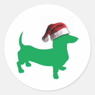 Light Green Dachshund met een Pet voor de kerstman Ronde Sticker