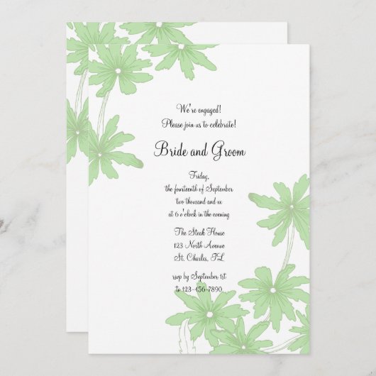 Light Green Daisies Engagement Party Kaart (Voorkant / Achterkant)