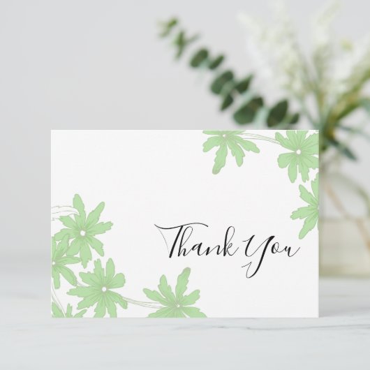 Light Green Daisies on White Wedding Bedankt (Staand voorkant)