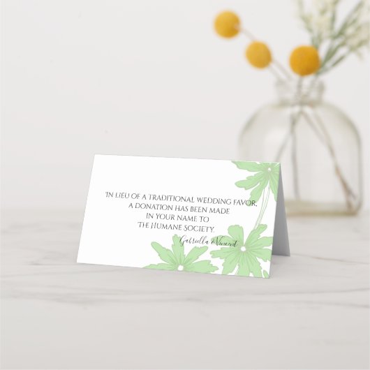 Light Green Daisies Wedding Charity Favor Plaatskaartje (Voorkant)