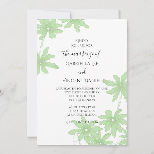Light Green Daisies Wedding Kaart (Voorkant)