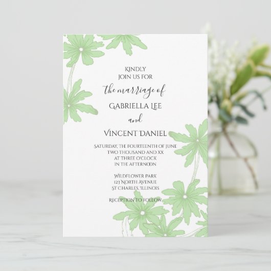 Light Green Daisies Wedding Kaart (Staand voorkant)