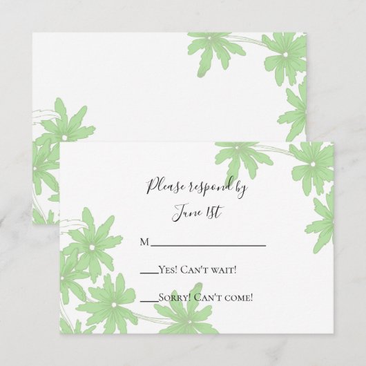 Light Green Daisies Wedding RSVP Response Kaart (Voorkant / Achterkant)