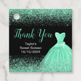 Light Green Dress Faux Glitter Sweet 16 Birthday Bedankjes Labels