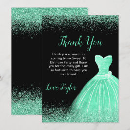 Light Green Dress Faux Glitter Sweet 16 Birthday Bedankkaart