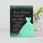 Light Green Dress Faux Glitter Sweet 16 Birthday Kaart (Staand voorkant)
