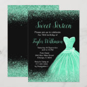 Light Green Dress Faux Glitter Sweet 16 Birthday Kaart (Voorkant / Achterkant)