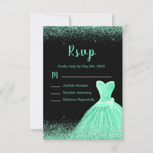 Light Green Dress Faux Glitter Sweet 16 Birthday RSVP Kaartje (Voorkant)