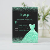 Light Green Dress Faux Glitter Sweet 16 Birthday RSVP Kaartje (Staand voorkant)