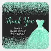 Light Green Dress Faux Glitter Sweet 16 Birthday Vierkante Sticker (Voorkant)