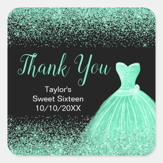 Light Green Dress Faux Glitter Sweet 16 Birthday Vierkante Sticker (Voorkant)