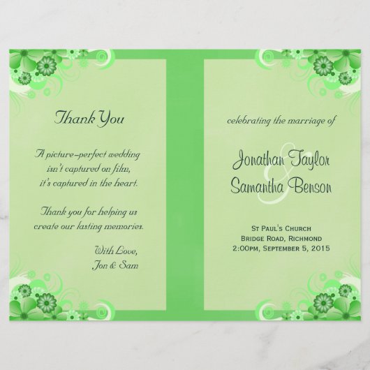 Light Green Floral Folded Wedding Programme (Voorkant)