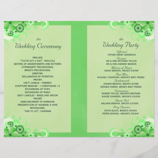 Light Green Floral Folded Wedding Programme (Achterkant)