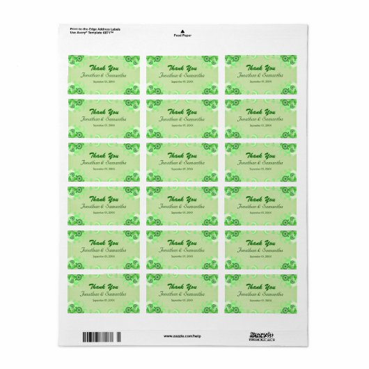 Light Green Floral Medium Wedding Favor Labels (Full Sheet)
