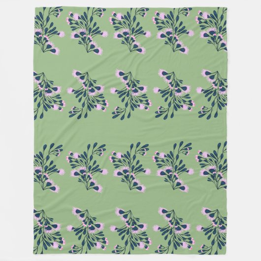 Light Green Floral Sprigs Fleece Deken (Voorkant)
